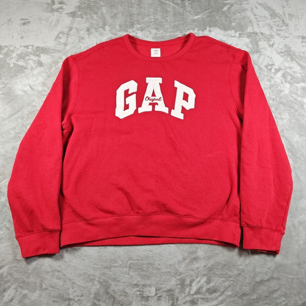 Gap Original Sweatshirt Men XL Red Spell Out Logo Pullover Embroidered Crew Neck